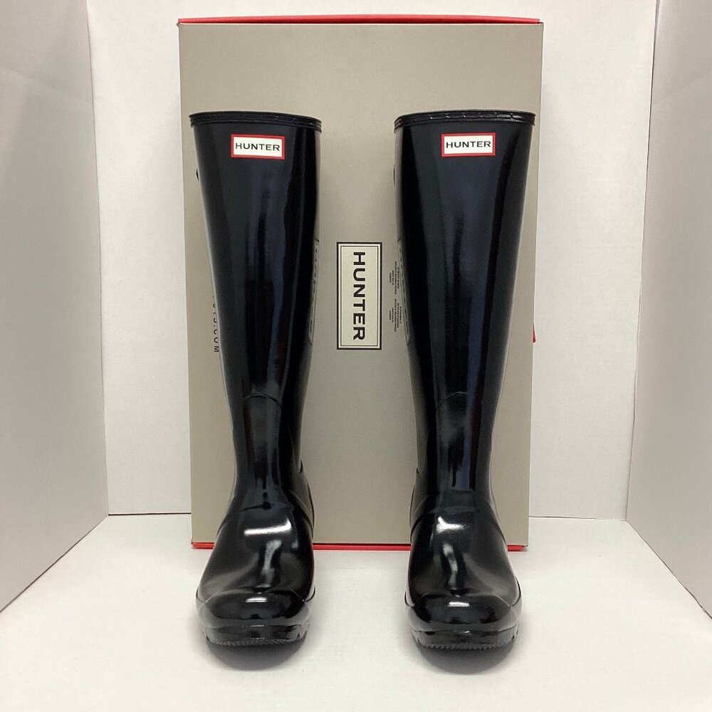 Hunter Women's Original Back Adjustable Tall Gloss Boots Size 8, WFT1001RGL-BLK
